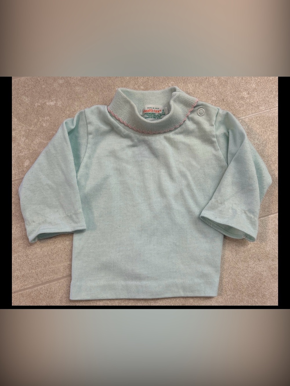 VINTAGE Health-Tex Long Sleeve Blue Pink T Shirt USA Long Sleeve Turtleneck 6 mo